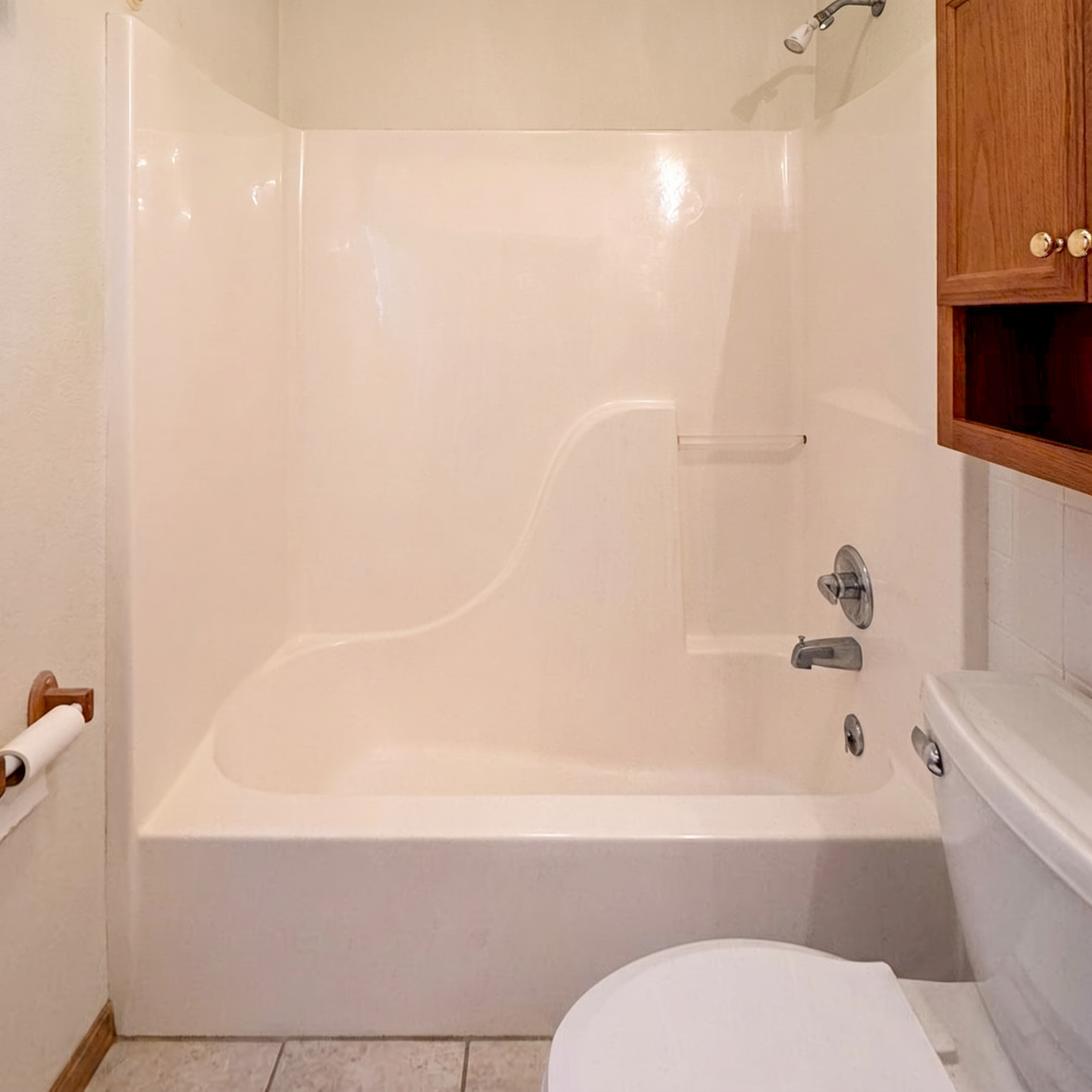 Before — Blue-veined acrylic · sliding glass