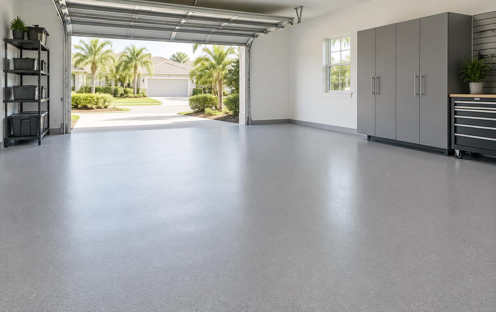 Professionally finished garage floor in a Central Florida home